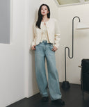 WASHED DENIM COLLAR LONG SLEEVE TEE IN BLUE image 11