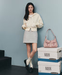 W CLASSIC LOGO CROP HOODIE ZIPUP IN IVORY image 3