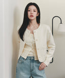 W V-NECK CROCHET KNIT CARDIGAN IN IVORY image 3