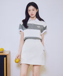 SMALL CLASSIC LOGO RUGBY STRIPE OVERSIZED COLLAR TEE IN IVORY image 3