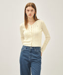 W V-NECK CROCHET KNIT CARDIGAN IN IVORY image 4