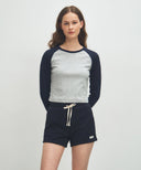 W BASIC CROP LONG SLEEVE IN HEATHER GREY image 1