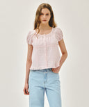 W PUFF SLEEVE LACE SHIRT IN LIGHT PINK image 1