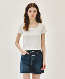 W FLOWER CROP TEE IN IVORY