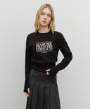 W CLASSIC LOGO CROP KNIT IN MELANGE GRAY image 11