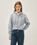 W BACK CLASSIC LOGO CROP HOODIE ZIPUP IN HEATHER GREY image 1