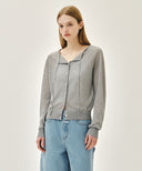W SHEER KNIT CARDIGAN IN MELANGE GRAY image 4
