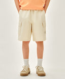 KIDS COTTON CARGO SHORTS IN CREAM image 1