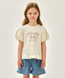 KIDS W BALLOON SLEEVE PEPLUM TEE IN CREAM image 1