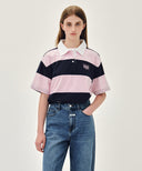 SMALL CLASSIC LOGO RUGBY STRIPE OVERSIZED COLLAR TEE IN PINK image 1
