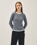 W RINGER STRIPE LONG SLEEVE TEE IN NAVY image 1