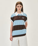 SMALL CLASSIC LOGO RUGBY STRIPE OVERSIZED COLLAR TEE IN SKY BLUE image 1