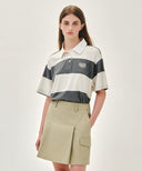 SMALL CLASSIC LOGO RUGBY STRIPE OVERSIZED COLLAR TEE IN IVORY image 5
