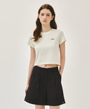 W SMALL LETTERING SLIM CROP TEE IN IVORY image 1