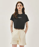 W SILVER LETTERING CROP TEE IN CHARCOAL GREY image 1