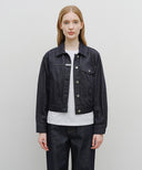 W DENIM TUCK DETAIL JACKET IN DARK BLUE image 1