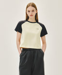 W SMALL REGULAR LOGO RAGLAN CROP TEE IN CHARCOAL GREY image 1