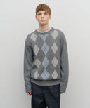 ARGYLE JQD KNIT PULLOVER IN HEATHER GREY image 1