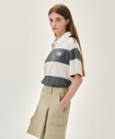 SMALL CLASSIC LOGO RUGBY STRIPE OVERSIZED COLLAR TEE IN IVORY image 6
