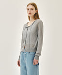 W SHEER KNIT CARDIGAN IN MELANGE GRAY image 5