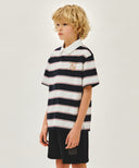 KIDS MULTI STRIPE COLLAR TEE IN NAVY image 2