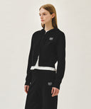 W SMALL CLASSIC LOGO CROP KNIT HOODIE ZIPUP IN BLACK image 2