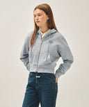 W BACK CLASSIC LOGO CROP HOODIE ZIPUP IN HEATHER GREY image 2