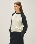 W BLOCK CLASSIC LOGO RAGLAN CROP SWEATSHIRT IN CHARCOAL GREY image 2