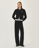 W SMALL CLASSIC LOGO CROP KNIT HOODIE ZIPUP IN BLACK image 4