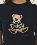 W DOODLE BEAR HALF KNIT PULLOVER IN NAVY image 4