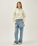 W CLASSIC LOGO CROP HOODIE ZIPUP IN IVORY image 7