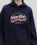 VINTAGE STAMP GRAPHIC HOODIE (BRUSHED) IN NAVY image 4