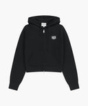 W SMALL CLASSIC LOGO CROP KNIT HOODIE ZIPUP IN BLACK image 5