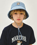 KIDS BEAR EMBROIDERY ROUND BUCKET HAT IN LIGHT BLUE image 5