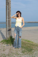 LAYERED BUTTON HALTER NECK TOP IN LIGHT YELLOW image 6