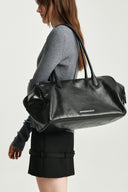 COWHIDE LEATHER BIG SQUARE BAG IN BLACK