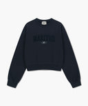 W RAW EDGE APPLIQUE LOGO CROP SWEATSHIRT IN NAVY image 6
