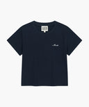 W SMALL LETTERING SLIM CROP TEE IN NAVY image 6