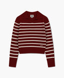W STRIPE POLO KNIT IN BURGUNDY image 9