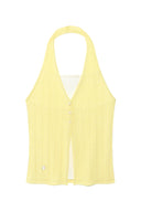 LAYERED BUTTON HALTER NECK TOP IN LIGHT YELLOW image 12