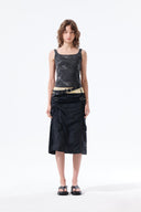 NYLON SHIRRING MIDI SKIRT IN BLACK image 12
