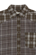 MIXED CHECK OVER FIT SHIRT IN BROWN image 15