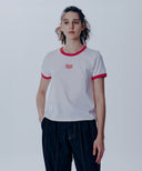 W CLASSIC LOGO RINGER TEE IN WHT/ RED