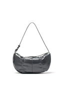 HALF SHIRRING RIBBON ROUND BAG IN CHARCOAL GREY
