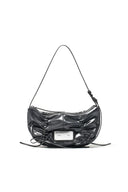 HALF SHIRRING RIBBON ROUND BAG IN CHARCOAL GREY