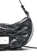 HALF SHIRRING RIBBON ROUND BAG IN CHARCOAL GREY