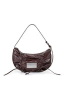 HALF SHIRRING RIBBON ROUND BAG IN DARK BROWN