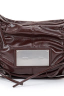 HALF SHIRRING RIBBON ROUND BAG IN DARK BROWN