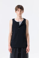 SLEEVELESS HENLEY TOP FOR MEN IN BLACK