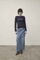 DAMAGE POINT LONG DENIM SKIRT IN BLUE image 18